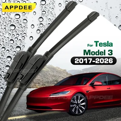 테슬라 모델 3 2017-2026 2025 2024용 실리콘 및 고무 와이퍼 앞유리 와이퍼 블레이드 세트 윈드스크린 윈도우 브러시 26인치+19인치