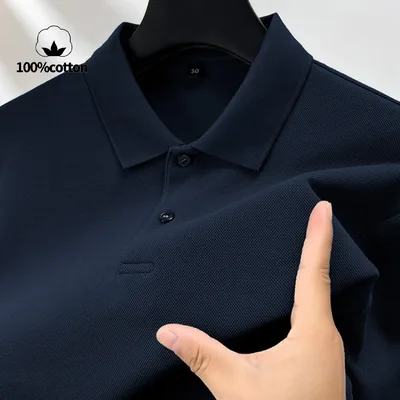 100% 코튼 폴로 셔츠, 사계절 범용 레저 긴 소매, 통기성 라펠 티셔츠, 골프 스포츠에 적합, 내구성