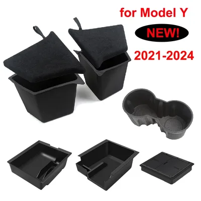 테슬라 모델 Y 2023 2024 센터 콘솔 오거나이저 후방 트렁크 측면 수납 박스 플로킹 암레스트 숨겨진 컵 트레이 콘솔
