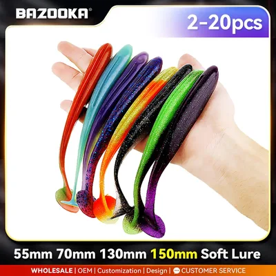 바주카포 100mm 150mm 낚시 미끼 큰 쉬운 샤이너 쉐드 웜 실리콘 T 테일 소프트 미끼 워블러 Swimbait Pesca Bass Pike Winter