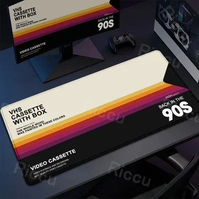 레트로 VHS 스타일 마우스 패드 Xxl 컴퓨터 대형 마우스 패드 미끄럼 방지 게이머 키보드 Mausepad 90x40cm 아트 디자인 HD 데스크 매트 카펫