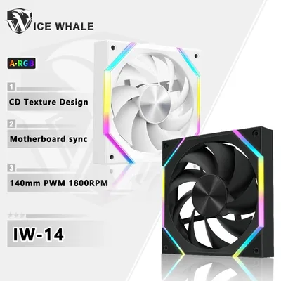 ICE 고래 IW-14 컴퓨터 섀시 선풍기, ARGB 4 핀 PWM 저소음 냉각 선풍기, 12V 대용량 풍량, 61.5CFM, 800-1800RPM 환풍기, 14cm