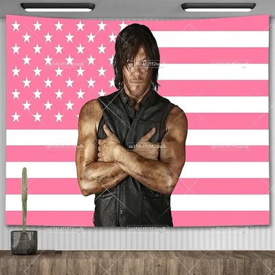 Norman Reedus 핑크 미국 국기 태피스트리 미학 R-Reedus 태피스트리 벽 교수형 대학 기숙사 룸 장식 플래그 배너