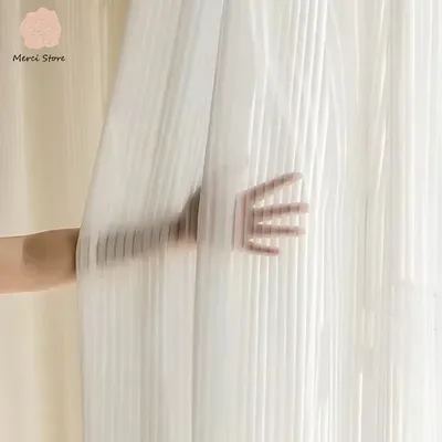 스트라이프 수직 프라이버시 튤 윈도우용 투명 시폰 화이트 튤 블라인드 거실 침실용 시어 커튼 넷 커튼