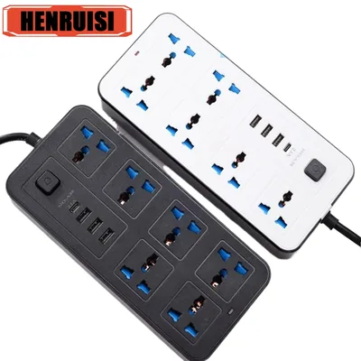 전원 멀티 탭 범용 플러그 EU 미국 영국 콘센트 전원 스트립 AC 유형 C USB 포트 충전 전기 소켓(1.8m 연장 코드 포함)