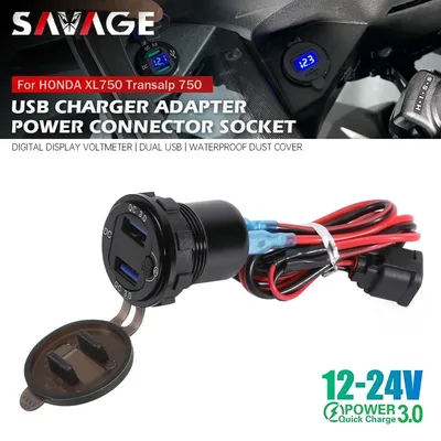 혼다 XL750 Transalp 750 CRF 아프리카 트윈 1000 1100 QC3.0 USB 충전기 12V 전원 콘센트 커넥터 플러그 듀얼 USB 소켓 케이블