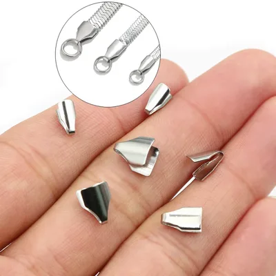 100pcs 스테인레스 스틸 2-7mm 플랫 코드 크림 엔드 비즈 캡 클립 팁 폴드 DIY 뱀 체인 목걸이 보석 제작 결과