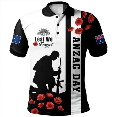 Lest We Forget Anzac Day 폴로 셔츠 남성 의류 스트리트 반소매 옷깃 골프 셔츠 2025년 4월 25일 여름 패션 버튼 탑