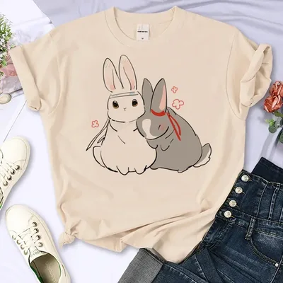 Mo Dao Zu Shi 티셔츠 여성 일본 만화 여름 탑 여성 만화 의류 맞춤형 루즈 라운드 넥 T 셔츠 탑