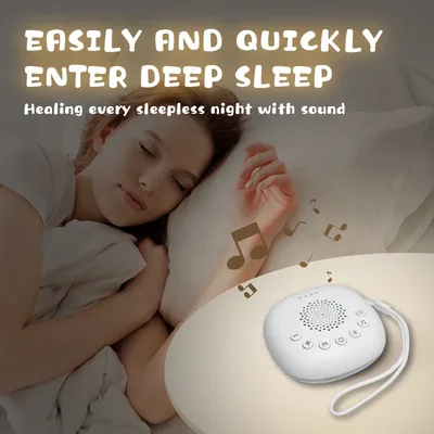 LED 호흡 조명과 20가지 유형의 가벼운 음악을 갖춘 휴대용 백색 소음 기계 수면 보조 장치 - 휴식을 위한 명상 장치