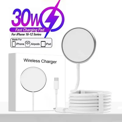 애플 Magsafe 원래 무선 충전기 아이폰 16 15 14 13 12 11 프로 맥스 X XS XR 8 플러스 고속 충전 타입 C 충전 번개 케이블