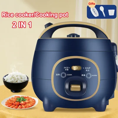 2 IN 1 1.8L 소형 밥솥 다기능 스튜 냄비 가정용 붙지 않는 내부 냄비 증기가있는 전기 요리 냄비