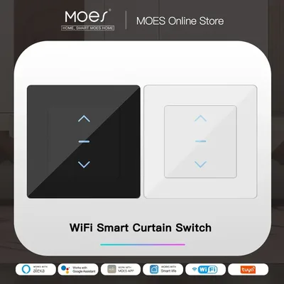 전동 커튼 및 롤러 블라인드용 MOES 터치 디자인 WiFi 스마트 커튼 스위치는 Tuya Smart Life 앱과 함께 작동합니다. Alexa Google