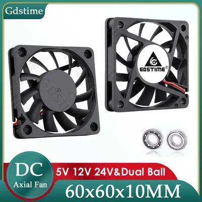 Gdstime 60MM 팬 24V 12V 5V 쿨러 60x60x10MM 축 냉각 팬 6010 PC 케이스 CPU 냉각 용 듀얼 볼 브러시리스 Dupont USB 팬