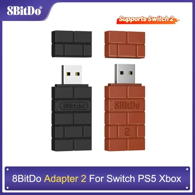 8BitDo USB 무선 블루투스 어댑터 2 수신기 (닌텐도 스위치 1, 2, PS1 미니, 윈도우, PS4, PS5, Xbox 시리즈 X/S 핸들용)