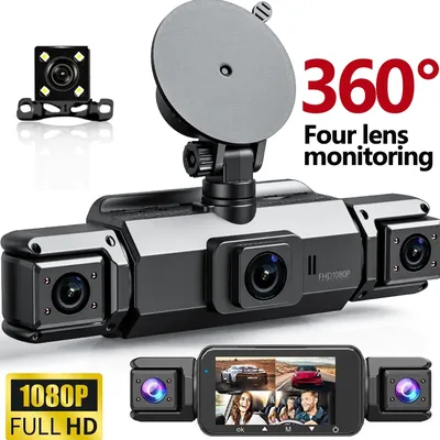 360 °   차량용 DVR 블랙박스 4렌즈 전후좌우 내부 IPS 화면 회전렌즈 야간 시야 24시간 주차 모니터링 G센서 탑재