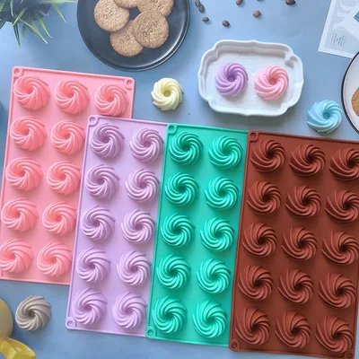 15 구멍 나선형 실리콘 케이크 금형 초콜릿 무스 디저트 젤리 금형 도넛 과자 베이킹 도구 DIY 달콤한 간식