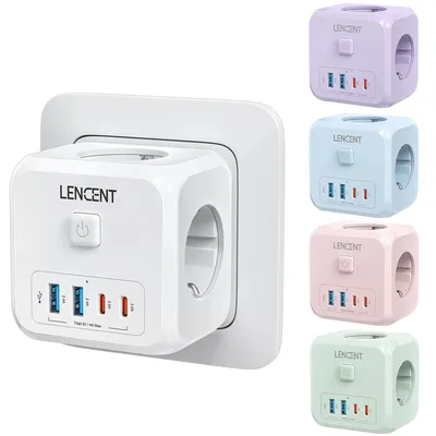 LENCENT 파워큐브 오리지널 멀티탭 3구 2 USB A + 2 Type C 인테리어 멀티 콘센트 큐브 멀티 콘센트 큐브 멀티탭 큐브 멀티 콘센트 usb 멀티탭