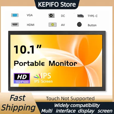 10 인치 휴대용 모니터 1024x600 IPS LCD HDMI 호환 VGA AV 입력 DC C 형 스크린 전원 공급 장치, 노트북, 카메라에 적합