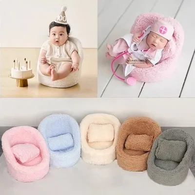 2pcs 아기 포즈 소파 신생아 사진 소품 베개 쿠션 세트와 솔리드 컬러 소프트 의자 스튜디오 아기 사진 액세서리