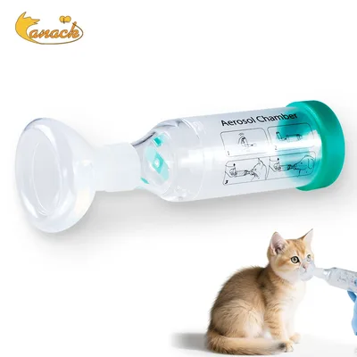 고양이 에어로졸 챔버 애완견 휴대용 흡입기 스페이서 호흡 표시기 포함 실리콘 마스크 (수의학 장비, 동물병원용)
