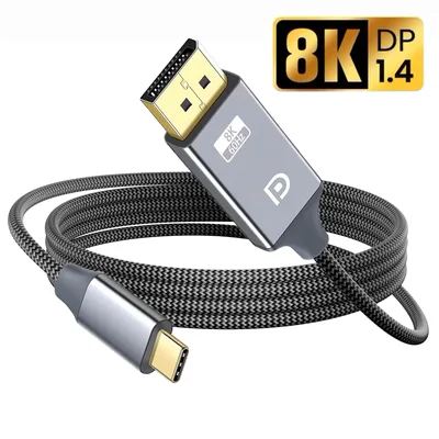 1.8M USB C 썬더볼트3 - 4K 8K@60Hz 디스플레이포트 어댑터 타입-C - DP1.2 DP1.4 케이블 (맥북 프로 노트북 - 게이밍 모니터 연결용)
