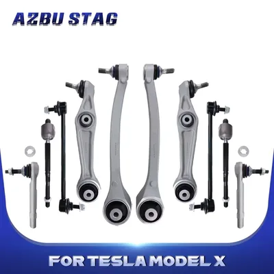 AzbuStag 10피스 프론트 로워 컨트롤 암 스웨이 바 타이로드 아우터 볼 조인트 서스펜션 키트 (테슬라 모델 X 5YJX 100 AWD 2015용)