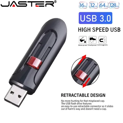 JASTER 확장형 펜 드라이브 128GB 64GB 고속 USB 3.0 플래시 드라이브 32GB 블랙 미니 메모리 스틱 16GB 노트북 U 디스크 8GB 4GB