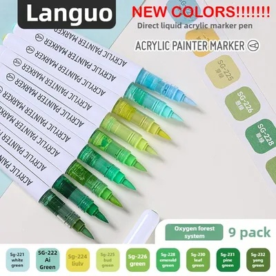 LANGUO 207/9 직액형 아크릴 마커 브러시 컬러 마커 펜 (돌 그림, 크리스마스 DIY, 학교 미술 용품, 문구)