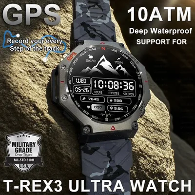 군용 스마트 시계 T-Rex 3 Bulit-in GPS 나침반 고도계 기압 10ATM IP69K 방수 AMOLED 블루투스 통화 스마트 시계
