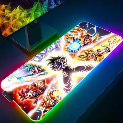 LED 마우스 패드 드래곤 볼 컴퓨터 노트북 애니메이션 키보드 RGB 마우스 매트 애니메이션 게임 마우스 패드 키보드 게이머 백라이트 데스크 매트