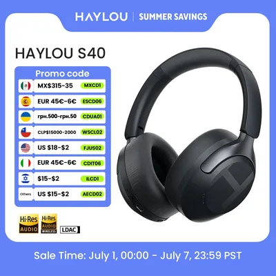HAYLOU S40 ANC 무선 헤드폰 50dB 노이즈 캔슬링 하이 레졸루션 3D 공간 오디오 이어폰(LDAC 블루투스 6.0 탑재) 오버이어 헤드셋