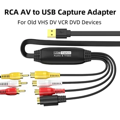 RCA AV-USB 2.0 비디오 캡처 카드, 구형 VHS TV DVD VCR을 디지털 파일로 변환하는 어댑터 (노트북, 데스크탑 PC용, OBS 지원)