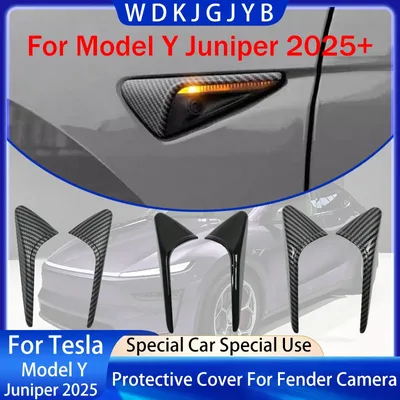 새로운 Tesla Model Y Juniper 2025+ ABS 탄소 패턴 사이드 카메라 커버 ABS 리프 보드 스티커 액세서리