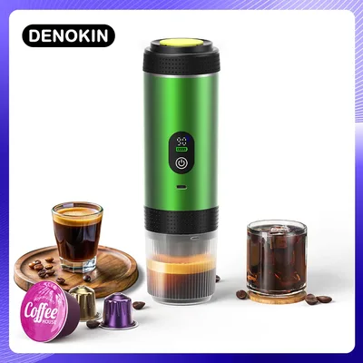 DENOKIN 무선 전기 휴대용 에스프레소 커피 머신 (디지털 디스플레이, 가열 기능, 80ml 물탱크, 20Bar 3-in-1 캡슐 커피 메이커, 차량 및 가정용 캠핑용 커피 메이커)