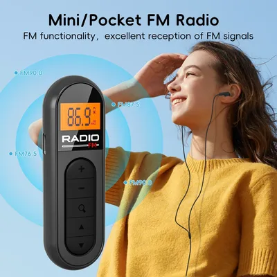 [미니 휴대용 FM 라디오] 클립이 포함된 충전식 미니 휴대용 FM 라디오 - 회의, 투어에 적합 - 이어폰 포함