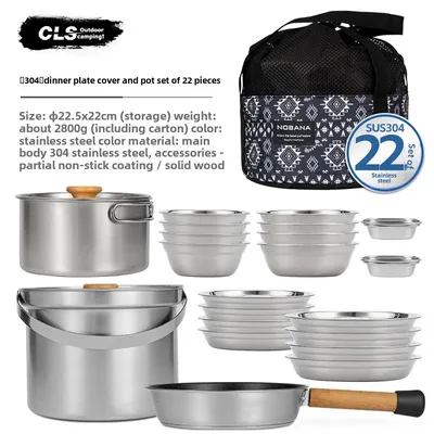 CLS&노바나 뉴셋 아웃도어 캠핑 스테인리스 스틸 14PCS 22PCS 트리플 스텐스코펠 세트 캠핑 식기 그릇 냄비 세트 가정용 냄비