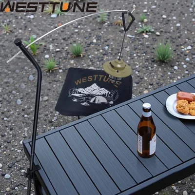 WESTTUNE 실외 램프 스탠드 후크 360 °   휴대용 접이식 캠핑 랜턴 피크닉용 램프 폴 스탠드, 전체 공간 조절 가능