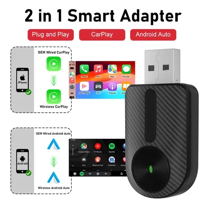 카플레이 안드로이드 오토 2 in 1 무선 어댑터, OEM 카 스테레오용 카플레이 어댑터 (USB 플러그 앤 플레이, 유선 카플레이를 무선 카플레이로 변환)