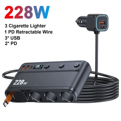 228W 9 in 1 차량용 충전기 3포트 시거잭 분배기 12V 24V 고속 충전 플러그 전원 어댑터 (아이폰, GPS, 블랙박스용)