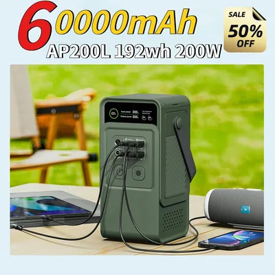 60000mAh 200W 192Wh 캠핑 발전소 보조베터리 LiFePo4 휴대용 충전기 배터리 야외 태양열 발전기 USB 포트 공급
