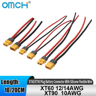 OMCH XT60 12/14AWG XT90 10AWG 남성 여성 플러그 배터리 커넥터(실리콘 와이어 케이블 포함) RC 비행기 리포 배터리 드론 자동차용