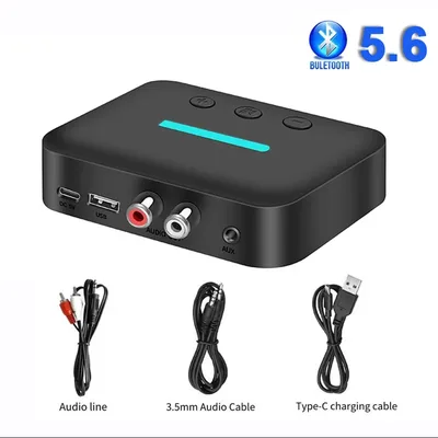블루투스 5.6 오디오 수신기 3.5mm AUX RCA USB U-디스크 스테레오 음악 무선 오디오 어댑터 (PC, TV, 차량용 키트, 스피커, 앰프용)