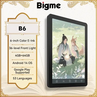 빅미 전자책 리더 B6, 6인치 전자잉크 전자책, 36단계 전면 조명, 안드로이드 14 OS 내장 구글 플레이, 4+64GB 전자책 리더