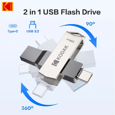 KODAK C타입 플래시 드라이브, 펜드라이브 고속 듀얼 메모리 스틱, 스마트폰 노트북용, USB3.2, 256GB, 128GB, 32GB