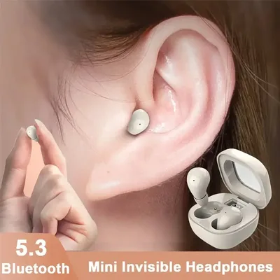 SK19 Bluetooth 5.3 이어폰 미니 보이지 않는 헤드폰 TWS 무선 이어 버드 HIFI 스테레오 소음 감소 마이크가있는 헤드셋