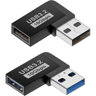 USB 3.0 90도 왼쪽/오른쪽 각도 USB-A 남성-여성 어댑터 연장 케이블 2개, 노트북, 벽면 충전기, 보조 배터리용 커넥터