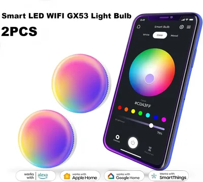 2개 스마트 전구 TUYA WiFi GX53 색상 변경 램프 디밍 가능 GX53 220V Alexa/Google 스마트 라이프 음악 동기화 조명과 호환