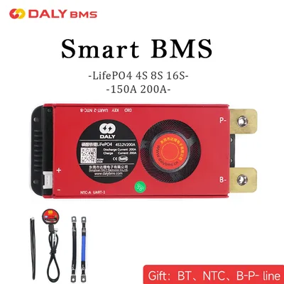 데일리 BMS 스마트 BMS 4S 리튬인산철(LiFePO4) 12V 8S 24V 16S 48V 150A 200A BMS 블루투스 BMS 리튬이온(NMC) 3.7V 배터리 BMS 보호 회로