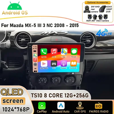 안드로이드 16 마쯔다 MX-5 III 3 NC 2008 - 2015 2K 인셀 스크린 플러그 앤 플레이 자동차 라디오 헤드 유닛 GPS 네비게이션 블랙박스 와이파이